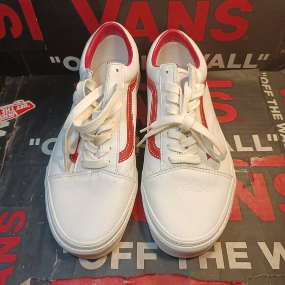 Vans Men's 12 Old Skool Vintage Leather Blanc De Blanc White/Red VN000CP5BDU - Picture 5 of 12